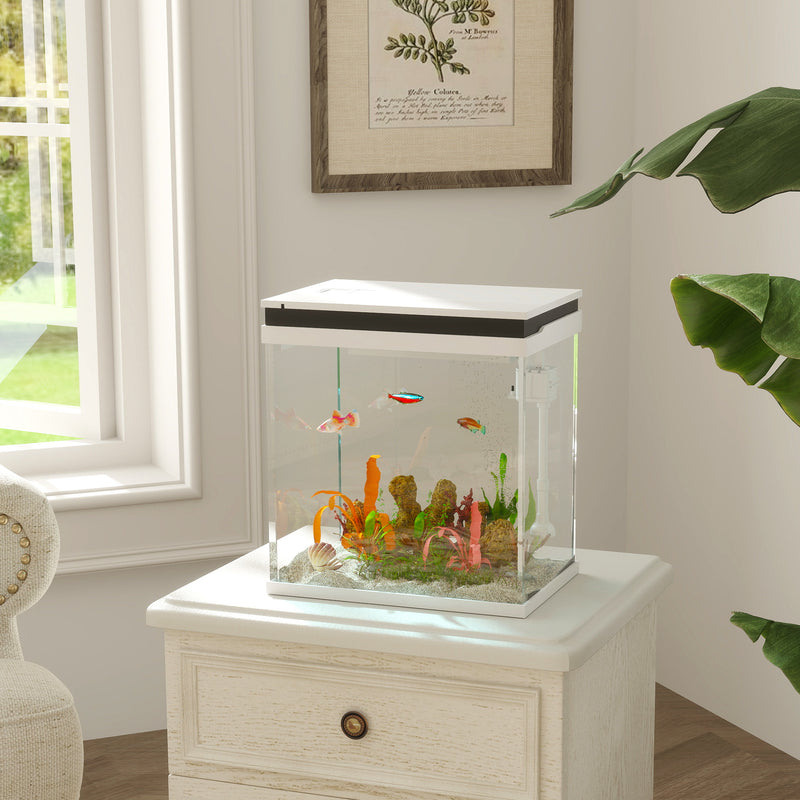 14L Glass Fish Tank with Filter System LED Lights and Water Pump White by PawHut AOSOM