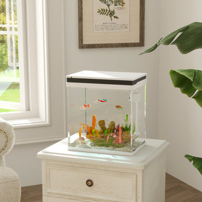 14L Glass Fish Tank with Filter System LED Lights and Water Pump White by PawHut AOSOM