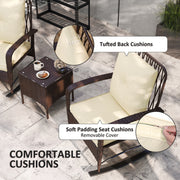 Three Piece Rattan Bistro Set with Rocking Chairs Brown by Outsunny