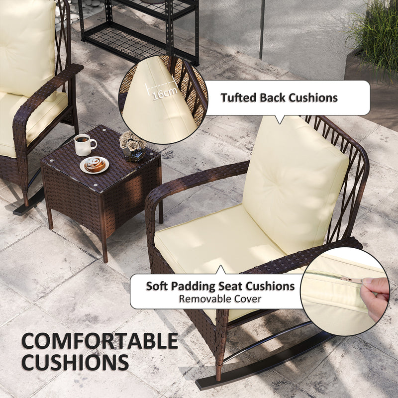 Three Piece Rattan Bistro Set with Rocking Chairs Brown by Outsunny
