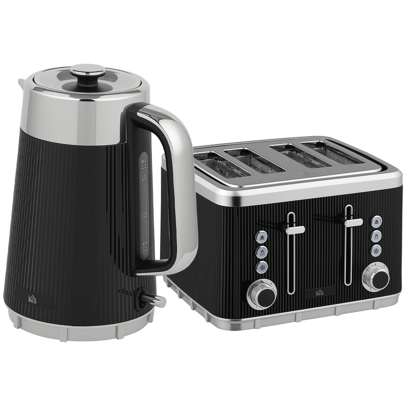 Electric Kettle and 4 Slice Toaster Set with Rapid Boil and Browning Control Black