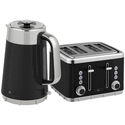 Electric Kettle and 4 Slice Toaster Set with Rapid Boil and Browning Control Black