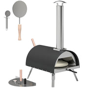Wood Fired Outdoor Pizza Oven for Fast Even Cooking with Rotating Stone for Garden or Patio, Black Outsunny