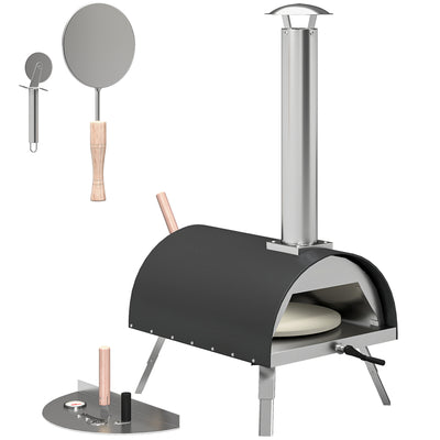 Wood Fired Outdoor Pizza Oven for Fast Even Cooking with Rotating Stone for Garden or Patio, Black Outsunny