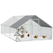 Large Walk In Chicken Run with Activity Shelf and Weather Cover for Outdoor Use Silver