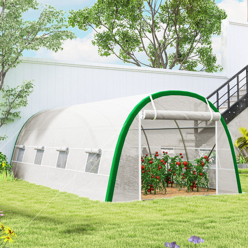 Walk In Polytunnel Greenhouse With Mesh Windows And Zipped Doors For Garden Use White AOSOM