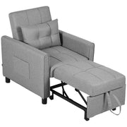 Single Sofa Bed Chair with Linen Look Fabric Ideal for Small Spaces Light Grey