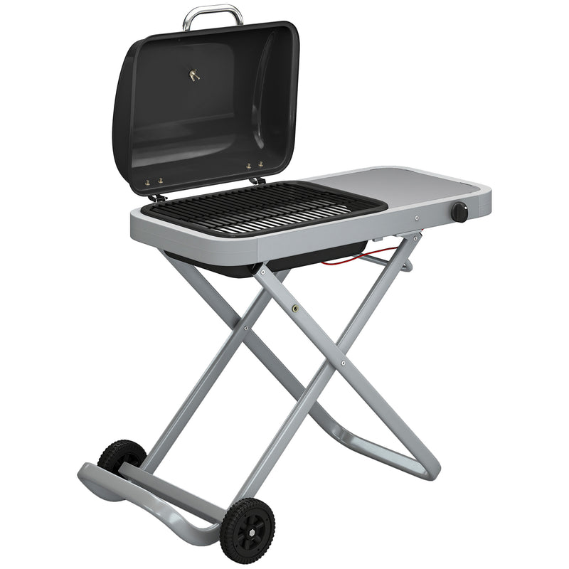 Portable Folding Gas BBQ Grill with Wheels, 1800cm² Cooking Area and Side Shelf, Black Outsunny