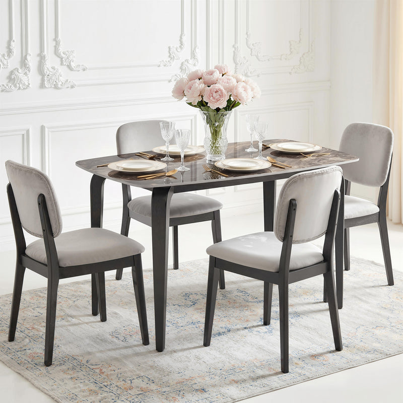4 Seat Rectangular Dining Table with Sintered Stone Marble Effect Top Brown & Black 130x70cm
