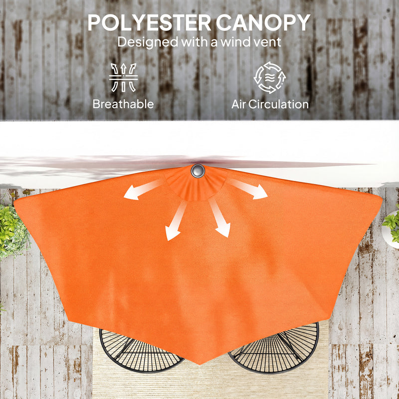Half Parasol for Balcony or Small Garden with UV Protection and Easy Crank Handle, Orange