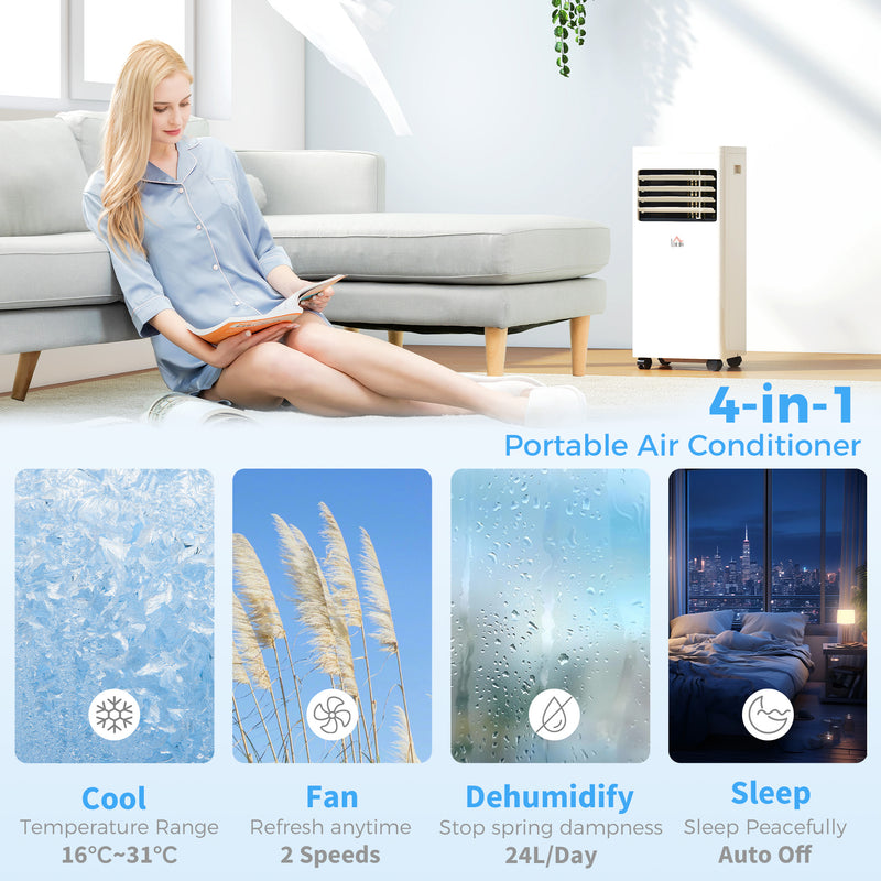 Portable Air Conditioner for Small Rooms with Quiet Cooling and Dehumidifier White