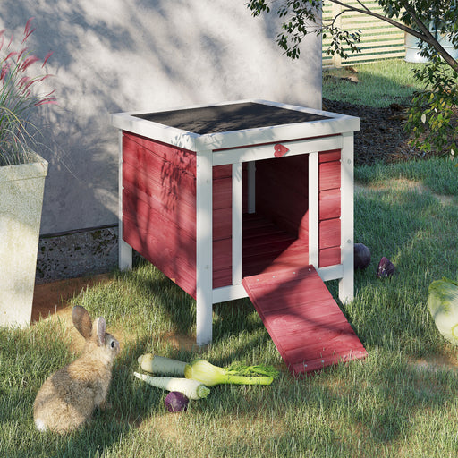 Wooden Rabbit Hutch with Run for Outdoor or Indoor Use Easy Access Design Red