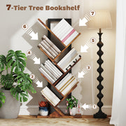 Six Section Tree Shaped Bookcase With Open Display Shelves For Home Storage Wood Effect