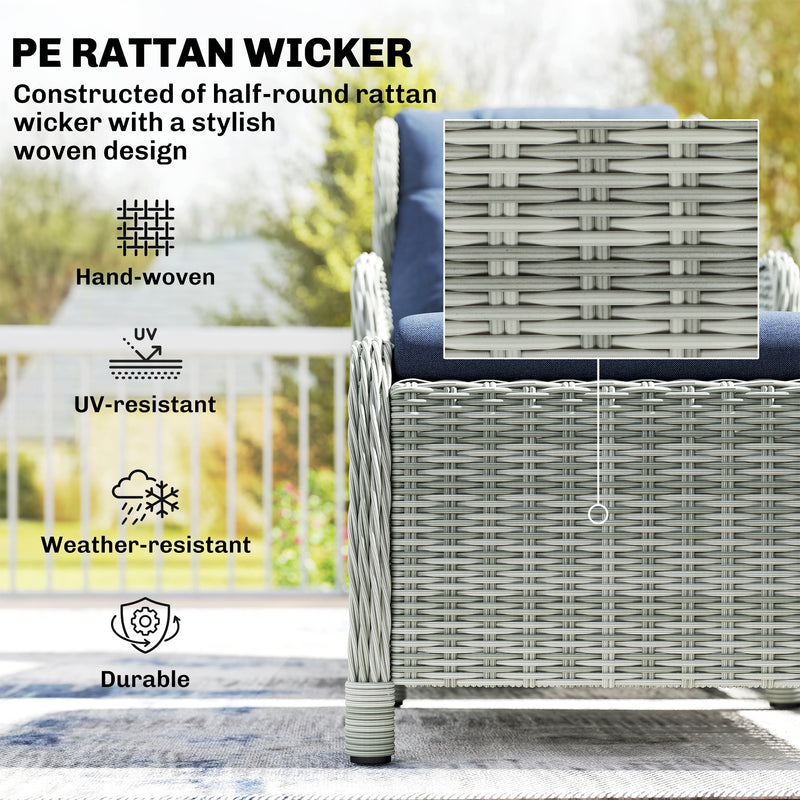 Deluxe Rattan Garden Bistro Set for 2 with Reclining Chairs Footstools and Table, Grey