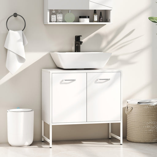 White Under Sink Bathroom Cabinet With Soft Close Doors For Pedestal Or Countertop Basin