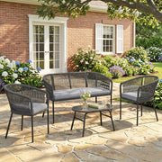 4 Piece Outdoor Sofa Set with Cushions and Coffee Table for Relaxed Garden Seating Dark Grey Outsunny