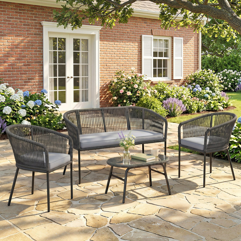 4 Piece Outdoor Sofa Set with Cushions and Coffee Table for Relaxed Garden Seating Dark Grey Outsunny