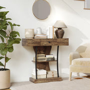 Industrial 3 Tier Console Table with Drawer and Storage Shelves for Hallway Rustic Brown AOSOM