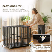 Steel Dog Crate With Removable Tray and Wheels for Secure Home Use Black AOSOM