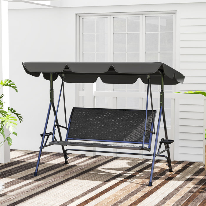 Grey 3 Seater Garden Swing Chair with Adjustable Canopy and Rattan Seat by Outsunny