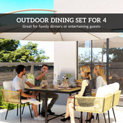 Rattan Garden Dining Set for 4 with Cushions and Space Saving Chairs, Beige Outsunny