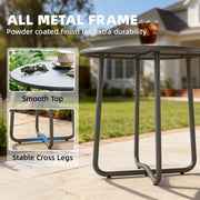 Round Metal Garden Side Table with Adjustable Feet for Stable Drinks and Snacks, Dark Grey Outsunny