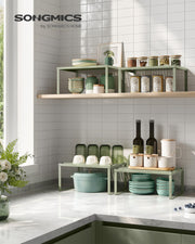 Set of 2 Stackable Expandable Spice Racks in Laurel Green for Kitchen Storage by Songmics