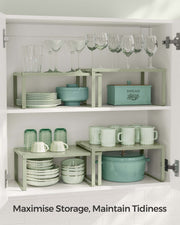 Set of 2 Stackable Expandable Spice Racks in Laurel Green for Kitchen Storage by Songmics