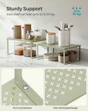 Set of 2 Stackable Expandable Spice Racks in Laurel Green for Kitchen Storage by Songmics