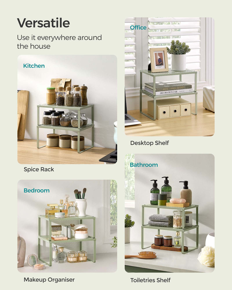 Set of 2 Stackable Expandable Spice Racks in Laurel Green for Kitchen Storage by Songmics