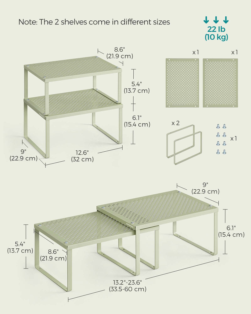 Set of 2 Stackable Expandable Spice Racks in Laurel Green for Kitchen Storage by Songmics