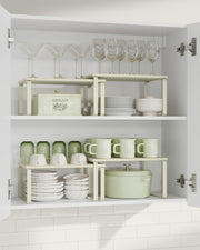 Set of 2 Stackable Expandable Spice Racks for Kitchen in Cream White by Songmics