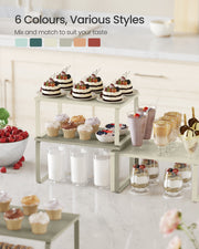 Set of 2 Stackable Expandable Spice Racks for Kitchen in Cream White by Songmics