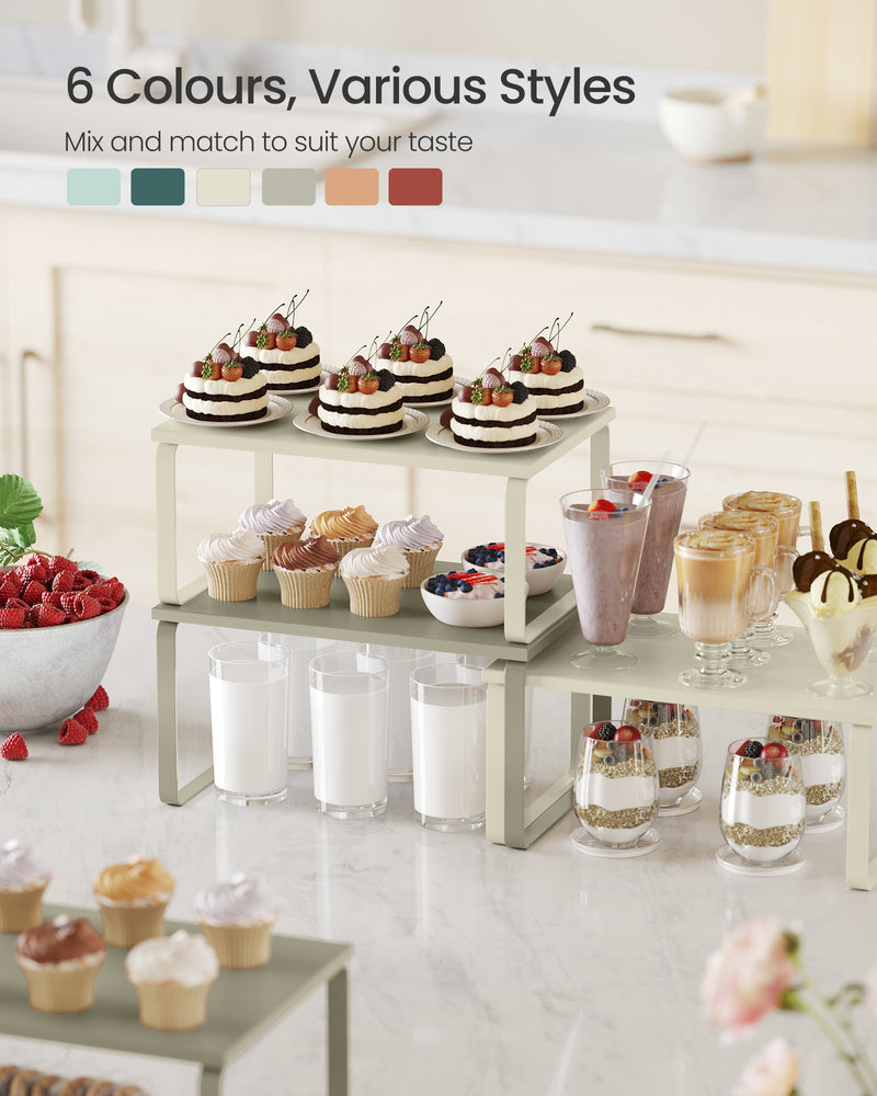 Set of 2 Stackable Expandable Spice Racks for Kitchen in Cream White by Songmics
