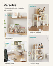 Set of 2 Stackable Expandable Spice Racks for Kitchen in Cream White by Songmics