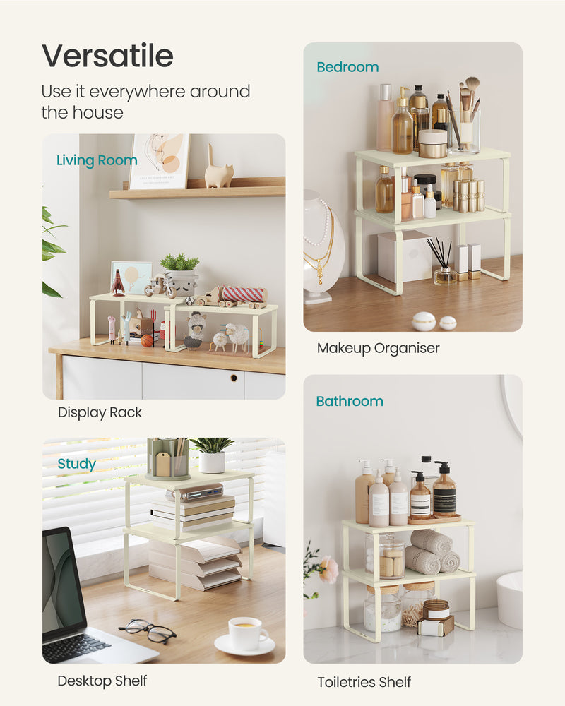 Set of 2 Stackable Expandable Spice Racks for Kitchen in Cream White by Songmics
