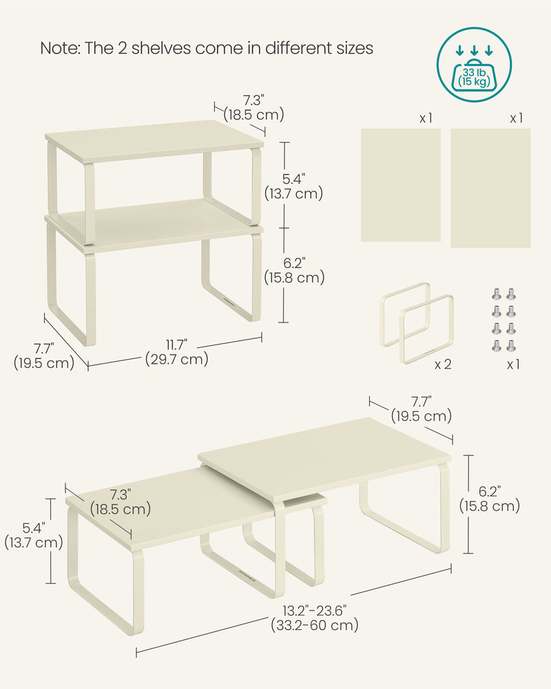 Set of 2 Stackable Expandable Spice Racks for Kitchen in Cream White by Songmics