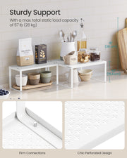 Stackable Expandable White Spice Rack Set of 2 for Cupboard Storage Organisation by Songmics