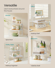 Stackable Expandable White Spice Rack Set of 2 for Cupboard Storage Organisation by Songmics