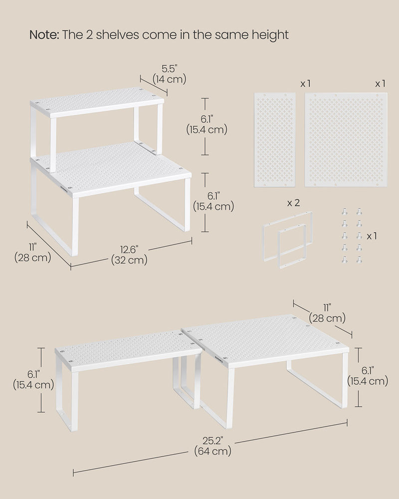 Stackable Expandable White Spice Rack Set of 2 for Cupboard Storage Organisation by Songmics
