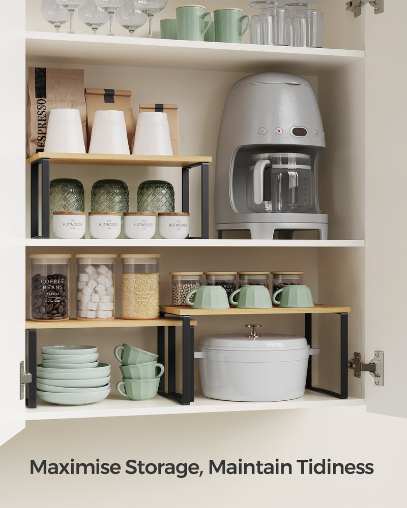 Set of 3 Cupboard Storage Organisers in Black and Beige for Kitchen or Wardrobe by Songmics