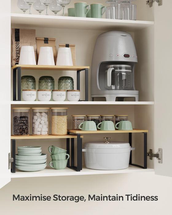 Set of 3 Cupboard Storage Organisers in Black and Beige for Kitchen or Wardrobe by Songmics