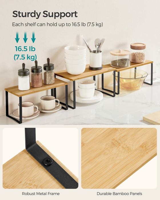 Set of 3 Cupboard Storage Organisers in Black and Beige for Kitchen or Wardrobe by Songmics