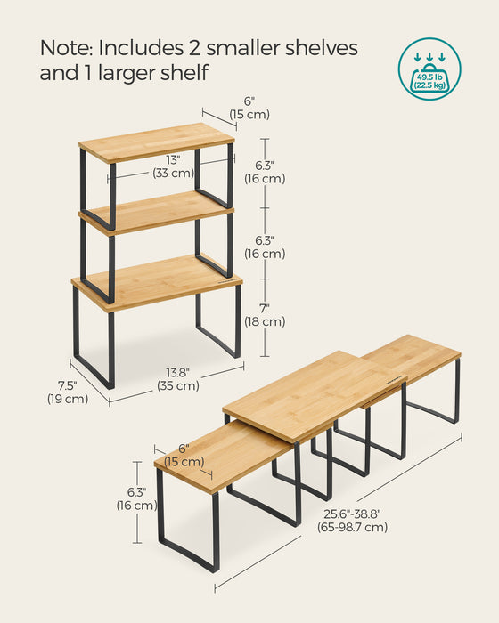 Set of 3 Cupboard Storage Organisers in Black and Beige for Kitchen or Wardrobe by Songmics