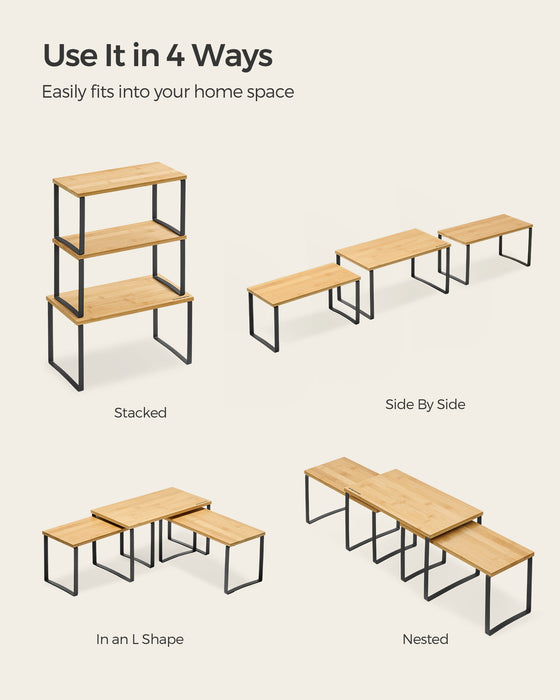 Set of 3 Cupboard Storage Organisers in Black and Beige for Kitchen or Wardrobe by Songmics
