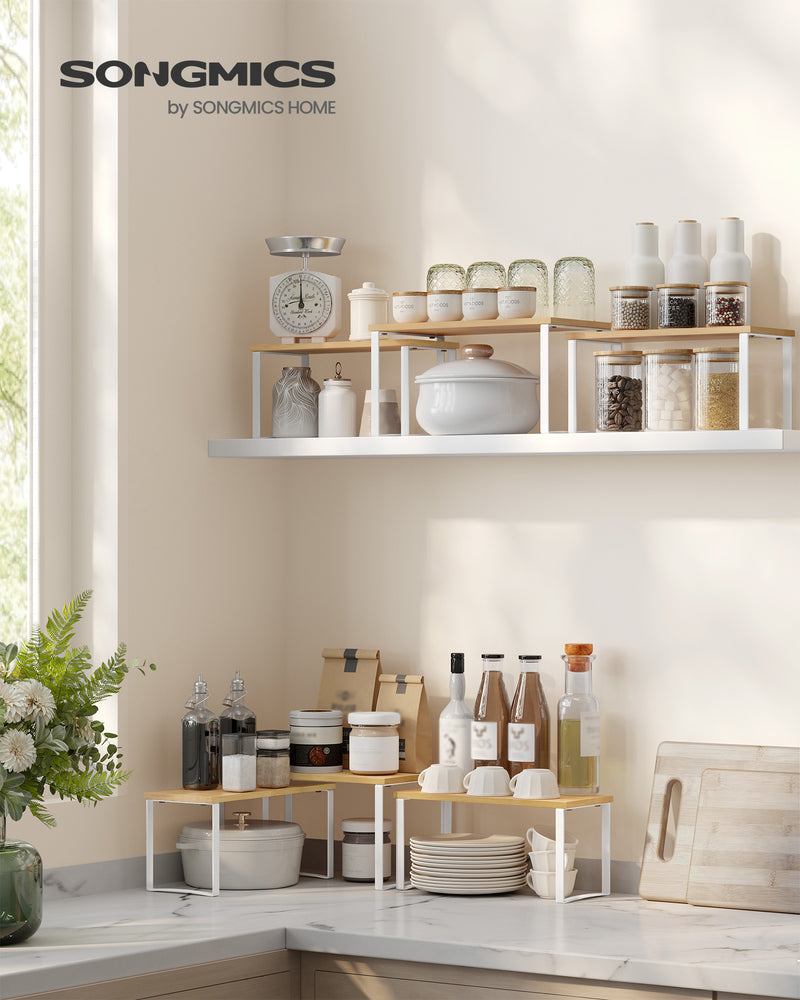 Set of 3 Cupboard Organisers in Cloud White and Natural Beige for Home Storage by Songmics