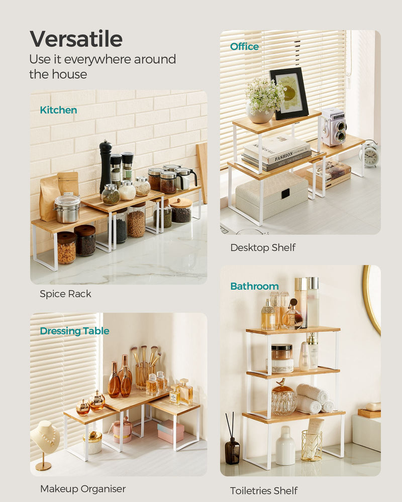 Set of 3 Cupboard Organisers in Cloud White and Natural Beige for Home Storage by Songmics