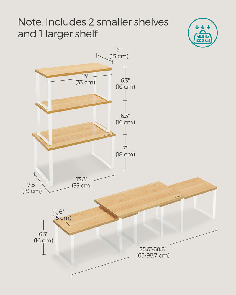Set of 3 Cupboard Organisers in Cloud White and Natural Beige for Home Storage by Songmics