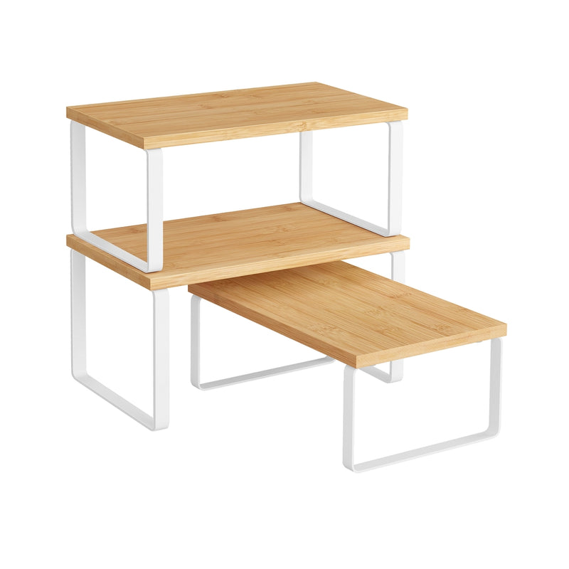 White and beige Songmics cupboard organiser set of 3, nested arrangement