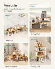 Close-up of white metal frame and wood shelf on cupboard organiser